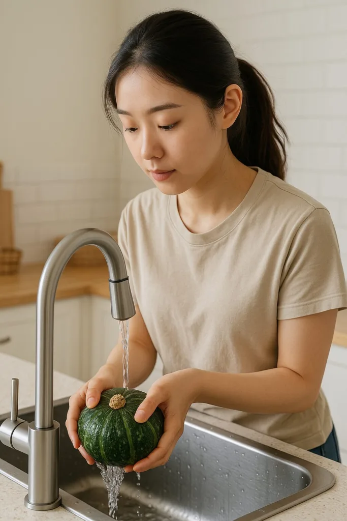 “단호박, 그냥 씻으면 안 됩니다” — 껍질째 먹는 단호박, 제대로 닦는 법 1 “단호박, 그냥 씻으면 안 됩니다” — 껍질째 먹는 단호박, 제대로 닦는 법