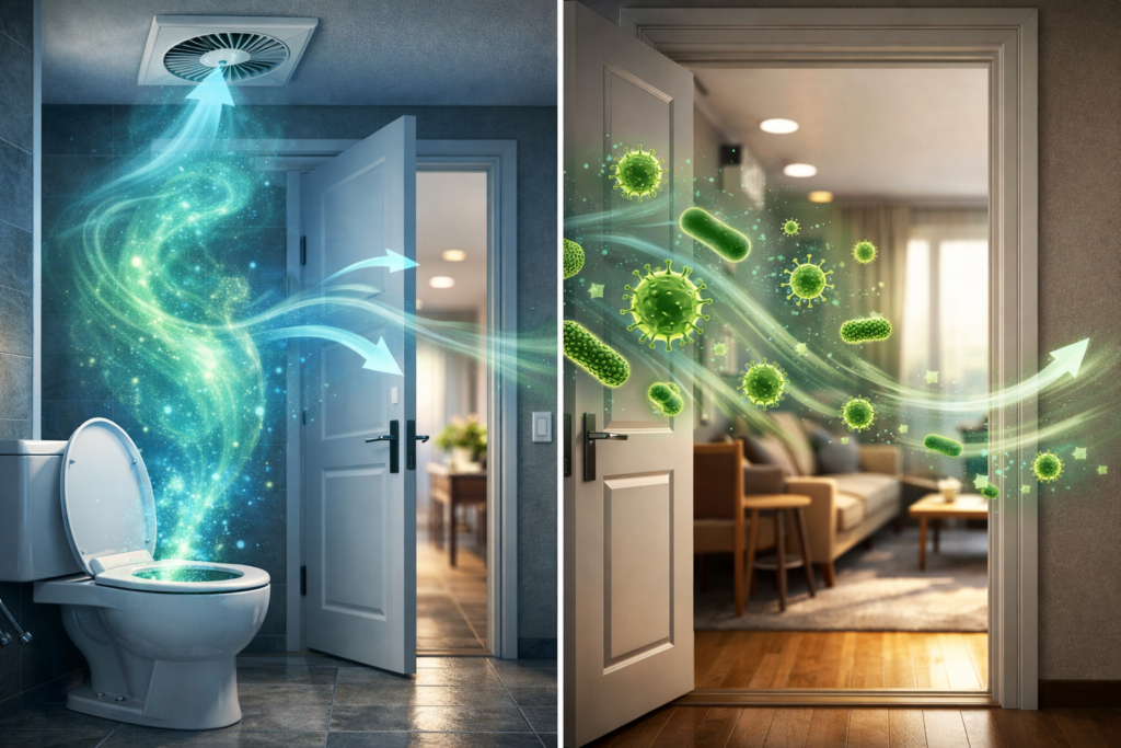 화장실 환풍기 틀고 문 열면 세균 퍼질까